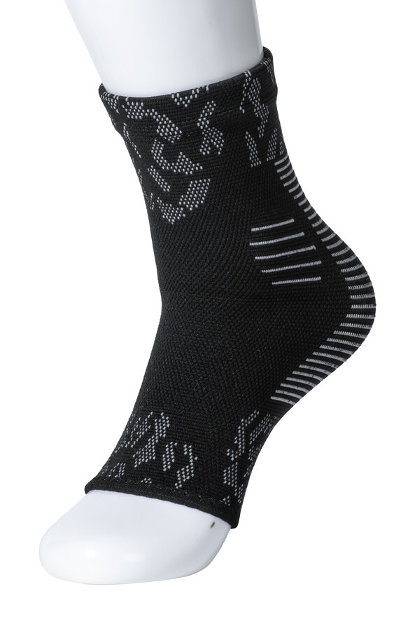 A NanoSocks open-toe compression sock in black, shown on a display form. The knit ends before the toes.